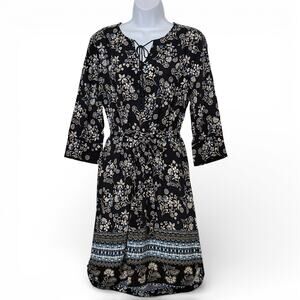 BeachLunchLounge Rayon Challis Dress Blue Floral Tie Belt Beach Swim Cover Sz S